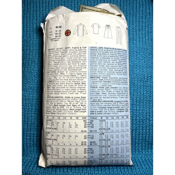 Butterick 3760 pattern Suit blazer top A line skirt straight pant size 8 10 - Picture 3 of 7